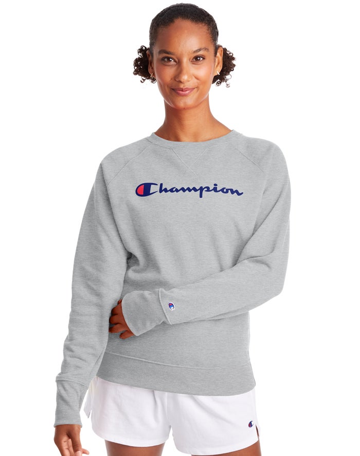 Sudadera Champion Mujer - Powerblend Fleece Classic Crew Script Logo ( Gris ) 0673549-DE